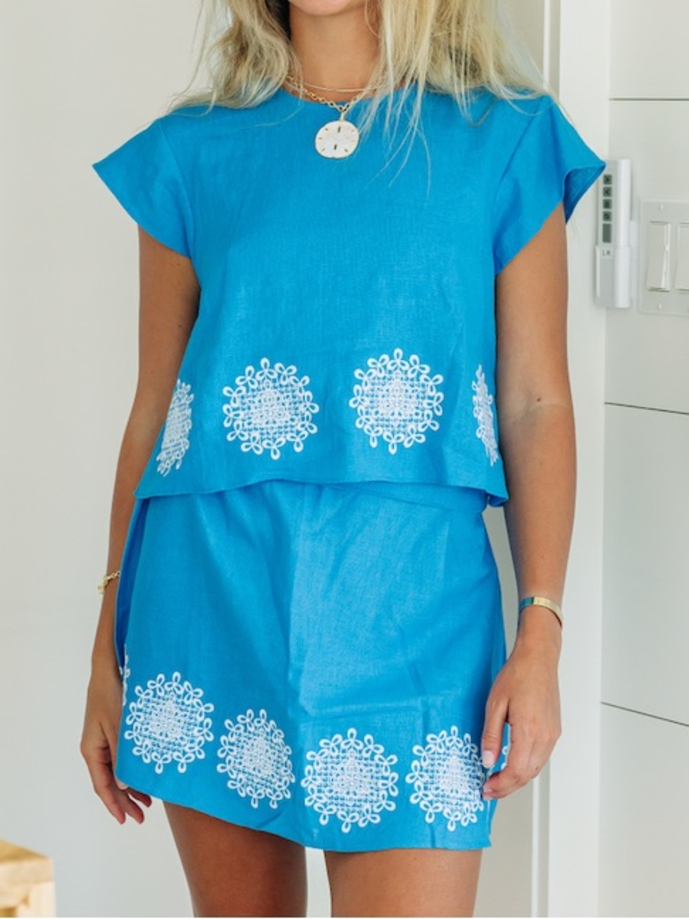 Sail to Sable Azure Short Sleeve Skirt Set
